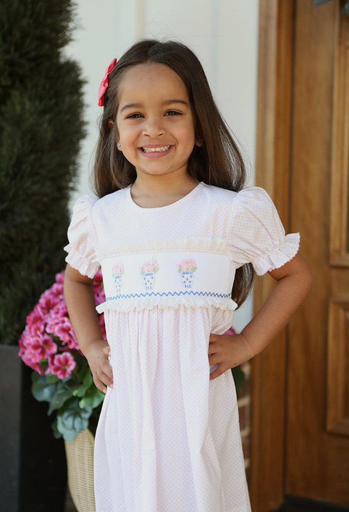wholesale childrens young girl in pink polka dot dress
